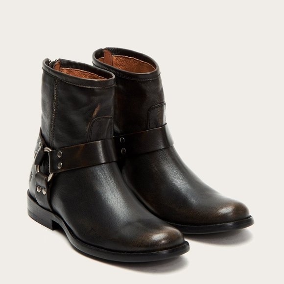 Frye Phillip Harness Short Leather Cute Ankle Boot - Picture 5 of 15